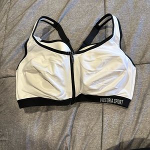 Victoria Secret Sport Bra, front closure, white with black trim, 36DD